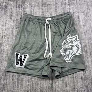 Darc Sport Large Green Mesh Athletic Shorts Wolf Graphic Drawstring